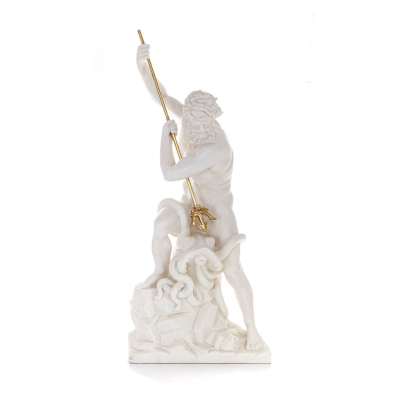Poseidon: Havets gud, jordbävningar, jord, stormar och ord 82 cm helkroppsstaty, typ polyester alabaster marmor Alabaster 1 - gr
