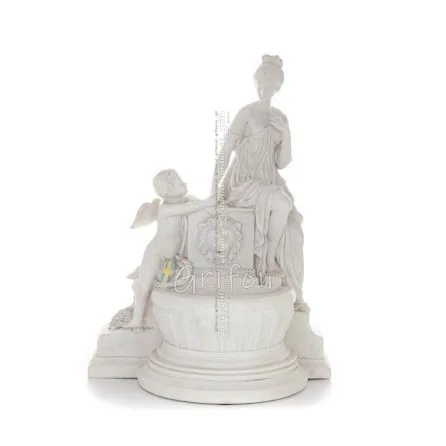 Venus & Cupidfontän 52 cm helkroppsstaty, typ av polyesteralabastmarmor, antikens Grekland Alabaster 1 - grifon.se 