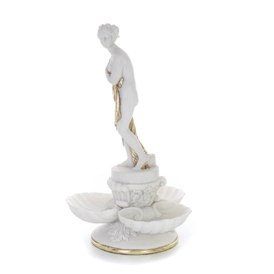 Paddor i snäckor 37,5 cm staty, marmortyp polyester alabast, groda Alabaster 2 - grifon.se 