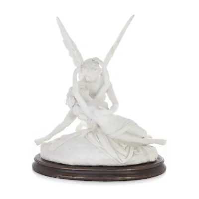 Cupid and Psyche: Overcoming Obstacles to Love 36cm Full Body Statue, Polyester Alabaster Marble Type, Ancient Greece Alabaster 