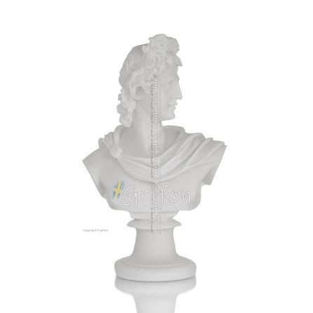 Apollo or Apollonas, the god of music, light, and protector of the arts, 15cm bust made from alabaster, ancient Greece Alabaster