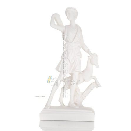 Artemis: The goddess of the hunt, the moon, protector of small children and animals deer 25cm Full length alabaster statue Alaba