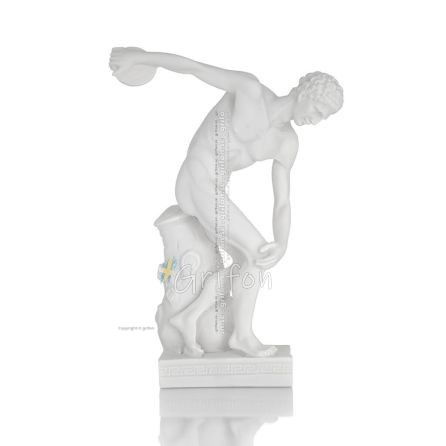 Discus Thrower of Myron: Young Athlete, Symbol of the Olympic Games 28cm Full Length Alabaster Statue, Ancient Greece Alabaster