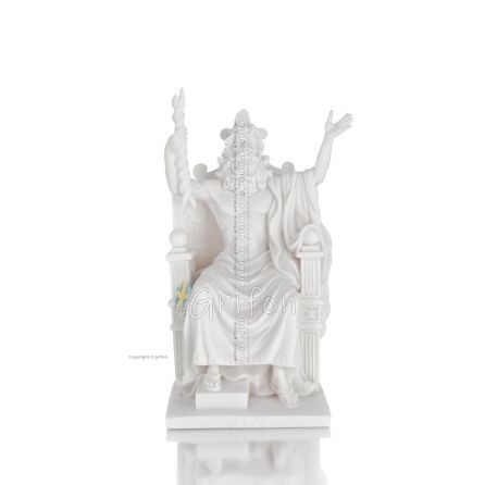 Zeus eller Zeus: Himlens Gud, Blixten, Lagen, Åskan, Ordningen, Enthroned 27cm Full Alabaster Statue, Antika Grekland Alabaster 