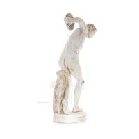 Discus Thrower of Myron: Ung idrottare, symbol för de olympiska spelen, fullängds gipsstaty, antikens Grekland Gyps, Porolithos,