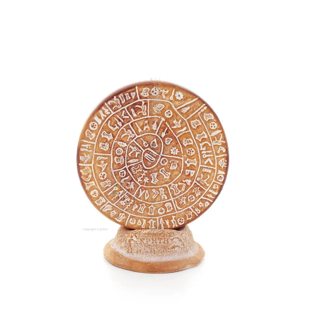 Phaistos Disc: The Unsolved Mystery, på 11 cm dekorativ bas med handgjord finish, minoisk civilisation, antikens Grekland Dekora