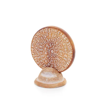 Phaistos Disc: The Unsolved Mystery, på 11 cm dekorativ bas med handgjord finish, minoisk civilisation, antikens Grekland Dekora