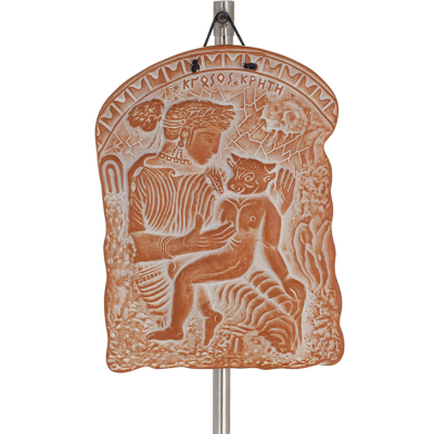 Birth of Minotaur vÃ¤gghÃ¤ngande plaketter 20x14cm dekorativa med handgjord finish, vÃ¤gghÃ¤ngande, minoisk kultur Dekorativ keramik