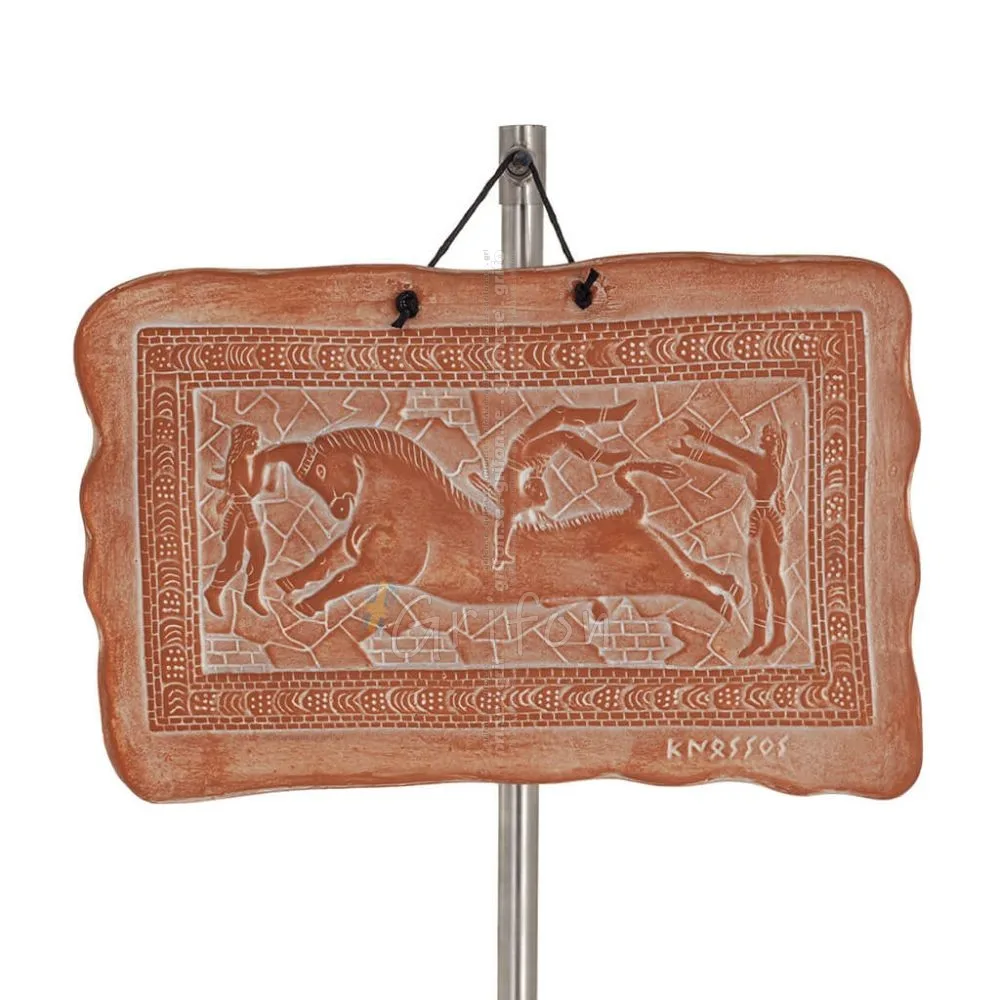 Plack hängande på väggen i form av Taurokathapsia 15x24cm dekorativ med handgjord finish, väggmonterad Dekorativ keramik 1 - gri