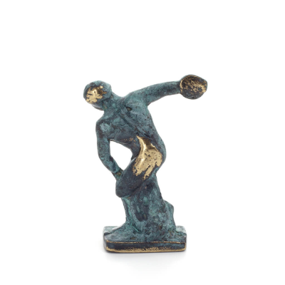 Discus Thrower of Myron: Ung idrottare, symbol fÃ¶r de olympiska spelen 7 cm helkroppsstatyett bronsprydnad, antikens Grekland Br