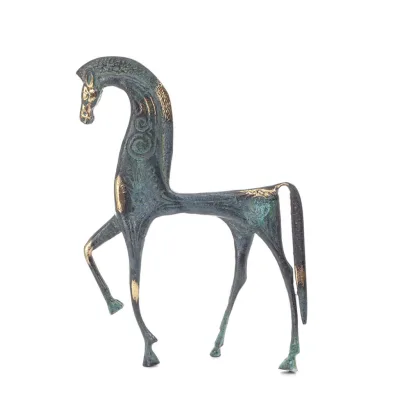 Archaic Horse eller Springare: irrationell, tyst men fylld av eld, energi, rörelse, 25cm helkropp staty, brons dekorativ. Brons 