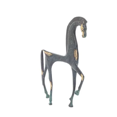 Archaic Horse eller Springare: irrationell, tyst men fylld av eld, energi, rörelse, 25cm helkropp staty, brons dekorativ. Brons 
