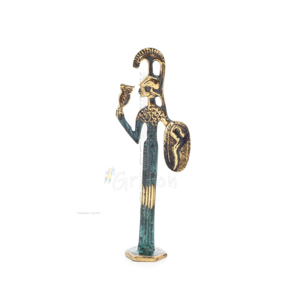 Athena or Athana or Athene: The goddess of wisdom with a helmet, shield & an owl in her hand 22 cm Full-body statue Bronze decor Athena or Athana or Athene: The goddess of wisdom with a helmet, shield & an owl in her hand 22 cm Full-body statue Bronze decor