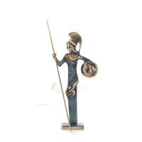 Athena or Athana or Athene: The goddess of wisdom 16cm with a spear, helmet, and shield with an owl Full-body statue Bronze Bron