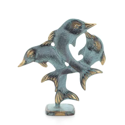 Trippel delfin: symbol för frihet, glädje, styrka, harmoni 16 cm staty Brons dekorativ Brons 1 - grifon.se 