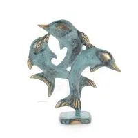 Trippel delfin: symbol för frihet, glädje, styrka, harmoni 16 cm staty Brons dekorativ Brons 4 - grifon.se 