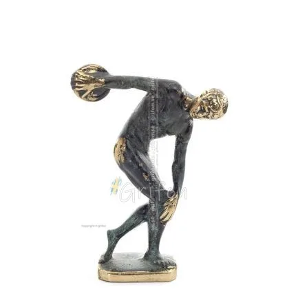Discus Thrower of Myron: Ung idrottare, OS-symbol 13 cm helkroppsstaty bronsprydnad, antikens Grekland Brons 1 - grifon.se 