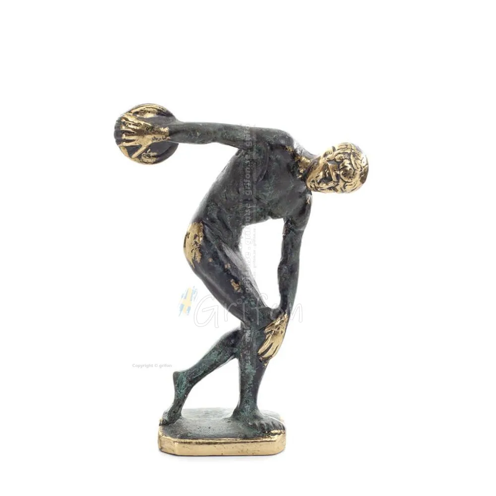 Discus Thrower of Myron: Ung idrottare, OS-symbol 13 cm helkroppsstaty bronsprydnad, antikens Grekland Brons 1 - grifon.se 