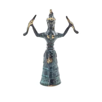 Snake Goddess, The Goddess of Fertility Solid 14x10cm Helkroppsstaty Brons Ornament, Minoisk Civilisation, Antika Grekland Brons