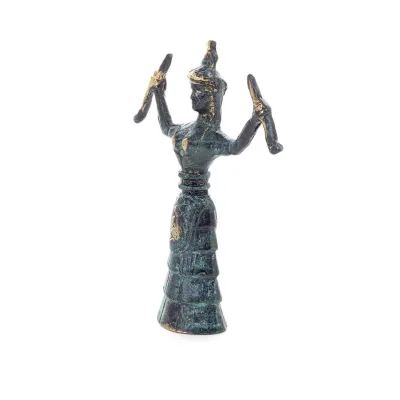 Snake Goddess, The Goddess of Fertility Solid 14x10cm Full Body Statue Bronze Ornament, Minoan Civilization, Ancient Greece Bron