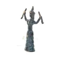 Snake Goddess, The Goddess of Fertility Solid 14x10cm Full Body Statue Bronze Ornament, Minoan Civilization, Ancient Greece Bron