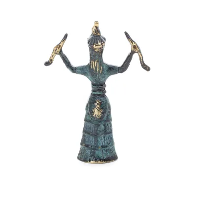 Snake Goddess, The Goddess of Fertility Solid 14x10cm Helkroppsstaty Brons Ornament, Minoisk Civilisation, Antika Grekland Brons