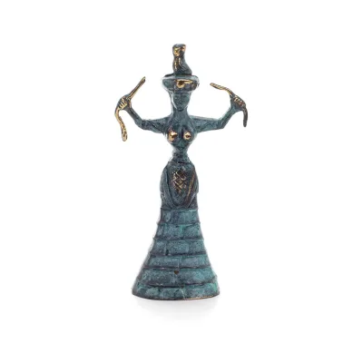 Ormgudinna, Fertilitetsgudinnan 19x10cm helkroppsstaty Bronsprydnad, minoisk civilisation, antikens Grekland Brons 1 - grifon.se