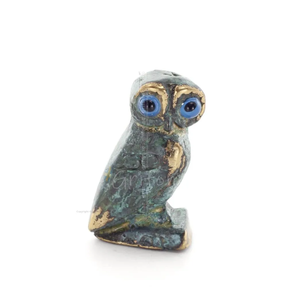 Uggla eller Glaucus: den heliga fågeln, symbol för visdom, försiktighet, L2 4x2cm Helkroppsstaty Bronsdekoration Brons 1 - grifo
