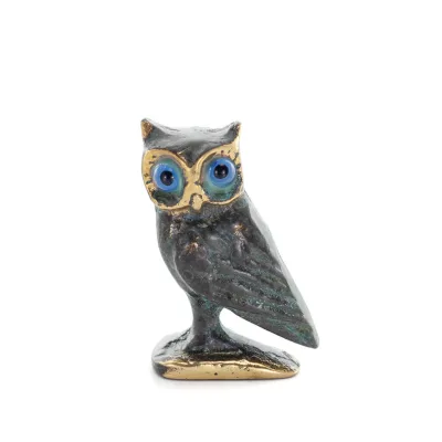 Uggla eller Glaucus: den heliga fågeln, symbol för visdom, försiktighet, 6 cm helkroppsstaty Bronsdekoration Brons 1 - grifon.se