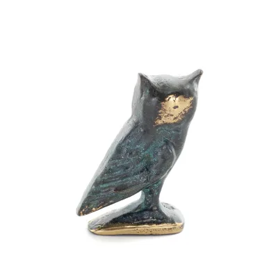 Uggla eller Glaucus: den heliga fågeln, symbol för visdom, försiktighet, 6 cm helkroppsstaty Bronsdekoration Brons 3 - grifon.se