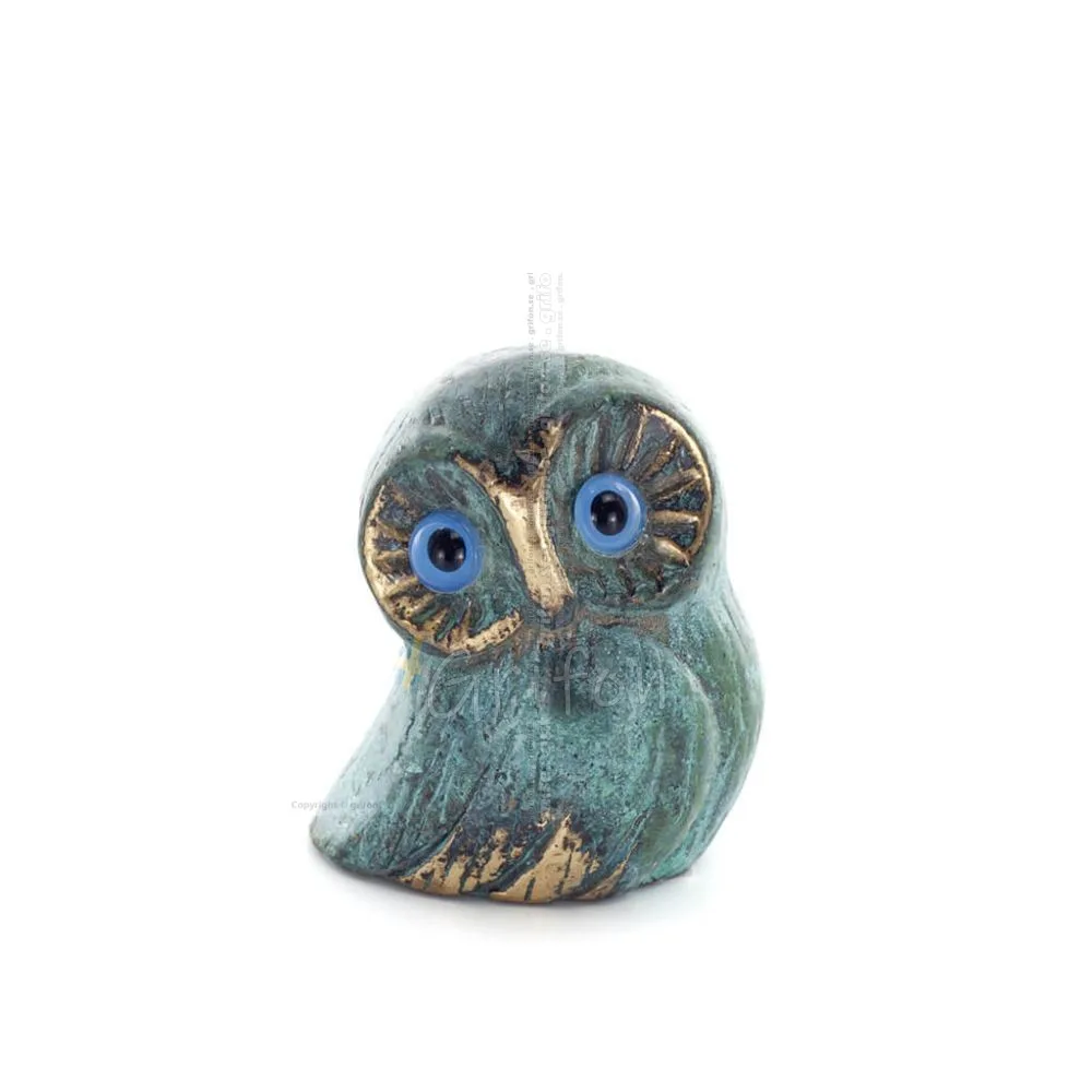 Uggla eller Glaucus: den heliga fågeln, symbol för visdom, försiktighet, låg sned medium 5x4cm Helkroppsstaty Dekorativ brons Br