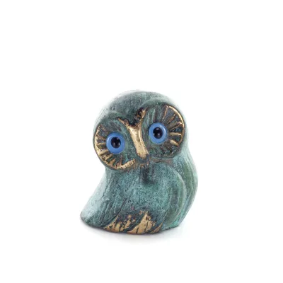 Owl or Glaucus: the sacred bird, symbol of wisdom, prudence, low oblique medium 5x4cm Full body statue Bronze decorative Bronze 