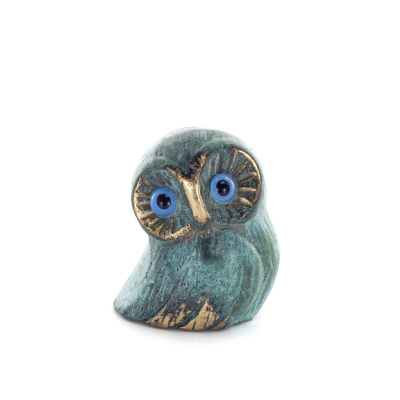 Uggla eller Glaucus: den heliga fågeln, symbol för visdom, försiktighet, låg sned medium 5x4cm Helkroppsstaty Dekorativ brons Br