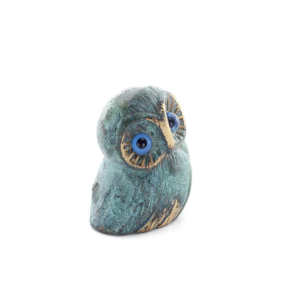 Uggla eller Glaucus: den heliga fågeln, symbol för visdom, försiktighet, låg sned medium 5x4cm Helkroppsstaty Dekorativ brons Br