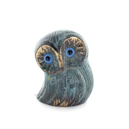 Owl or Glaucus: the sacred bird, symbol of wisdom, prudence, low oblique large 6x4cm Full body statue Bronze decorative Bronze 1