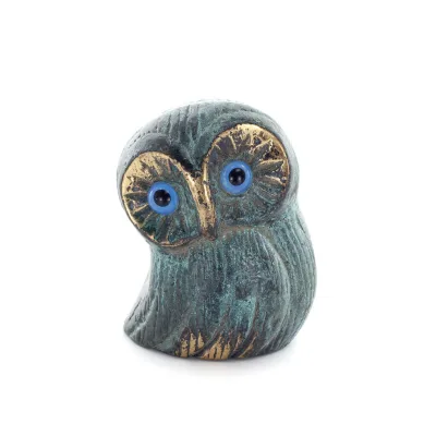 Uggla eller Glaucus: den heliga fågeln, symbol för visdom, försiktighet, låg sned stor 6x4 cm Helkroppsstaty Dekorativ brons Bro