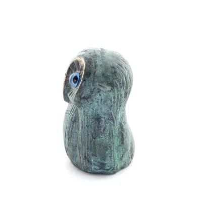 Uggla eller Glaucus: den heliga fågeln, symbol för visdom, försiktighet, låg sned stor 6x4 cm Helkroppsstaty Dekorativ brons Bro