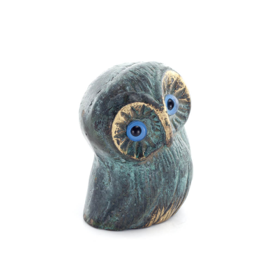 Uggla eller Glaucus: den heliga fÃ¥geln, symbol fÃ¶r visdom, fÃ¶rsiktighet, lÃ¥g sned stor 6x4 cm Helkroppsstaty Dekorativ brons Bro