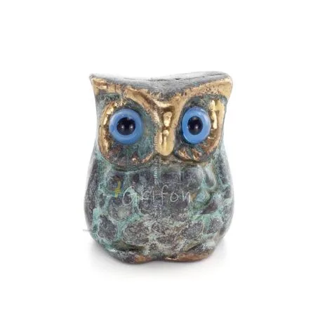 Uggla eller Glaucus: den heliga fågeln, symbol för visdom, försiktighet, skulptur ny 3x2cm helkroppsstaty Brons dekorativ Brons 