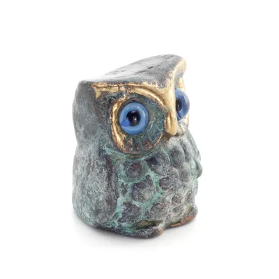 Uggla eller Glaucus: den heliga fågeln, symbol för visdom, försiktighet, skulptur ny 3x2cm helkroppsstaty Brons dekorativ Brons 