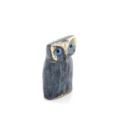 Uggla eller Glaucus: den heliga fågeln, symbol för visdom, försiktighet, uggleskulptur 3x2cm Helkroppsstaty Brons dekorativ Bron