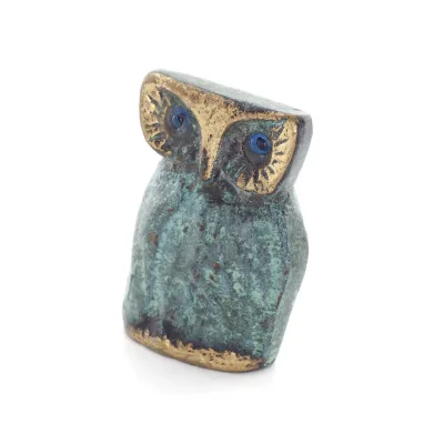 Uggla eller Glaucus: den heliga fågeln, symbol för visdom, försiktighet, uggleskulptur 4x3cm Helkroppsstaty Brons dekorativ Bron