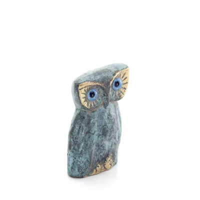 Uggla eller Glaucus: den heliga fågeln, symbol för visdom, försiktighet, uggleskulptur 5x4cm Helkroppsstaty Brons dekorativ Bron
