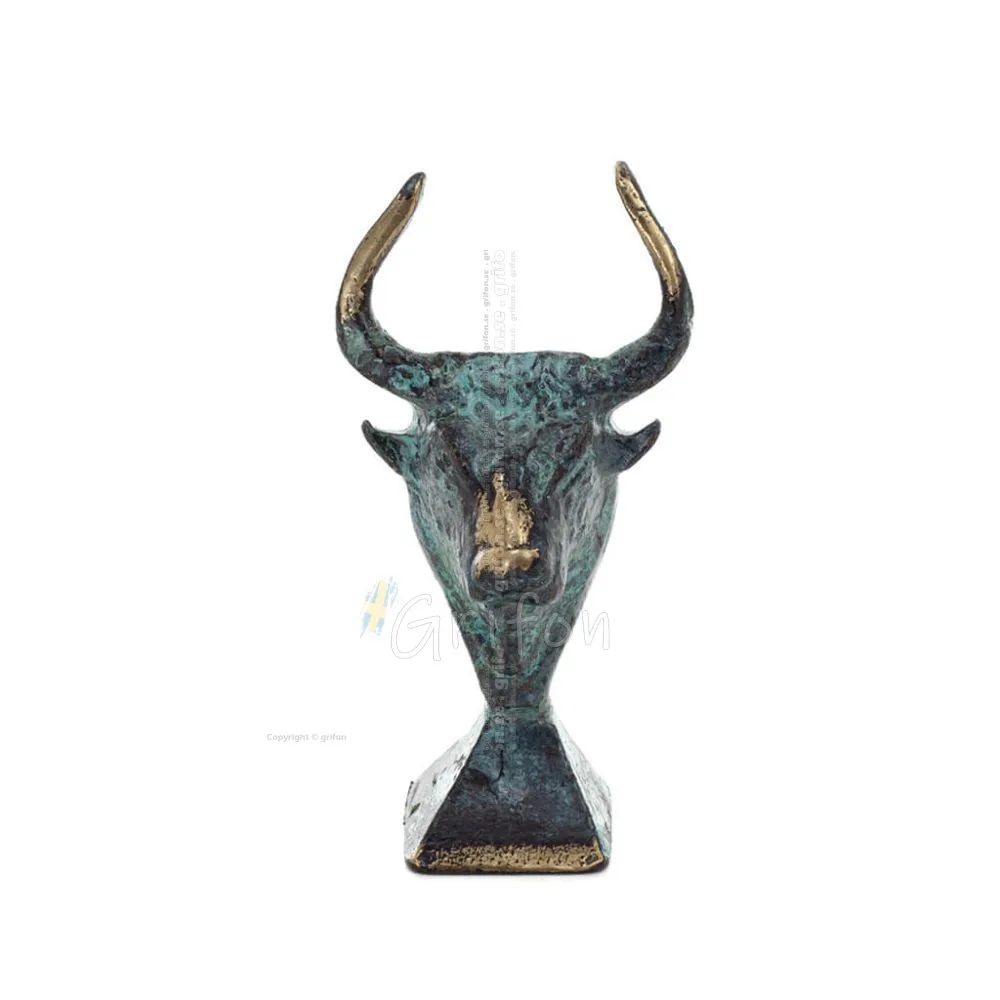 Minotaur: Drottning Pasiphaes son, tjurhuvud, tjurhuvud 9 cm byst, staty Brons dekorativ, minoisk era Brons 1 - grifon.se 