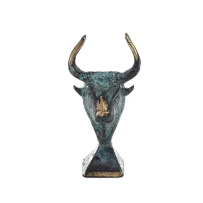 Minotaur: Drottning Pasiphaes son, tjurhuvud, tjurhuvud 9 cm byst, staty Brons dekorativ, minoisk era Brons 1 - grifon.se 
