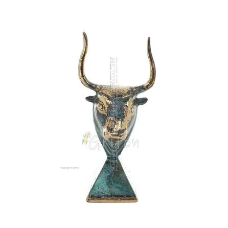Minotaur: Drottning Pasiphaes son, tjurhuvud, tjurhuvud 11 cm byst, dekorativ staty, minoisk civilisation Brons 1 - grifon.se 