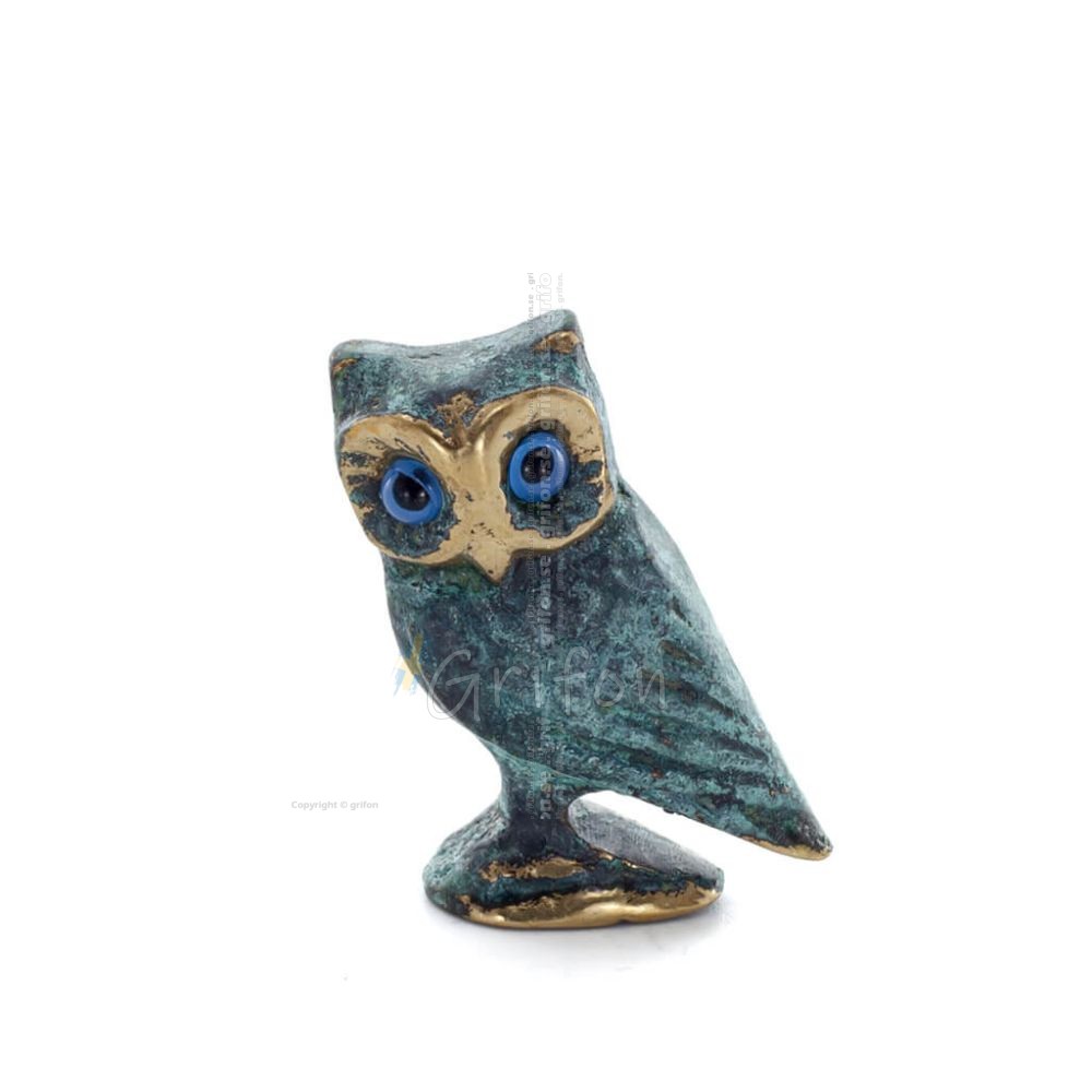 Uggla eller Glaucus: den heliga fågeln, symbol för visdom, försiktighet, sida 3,8x2,5 cm Helkroppsstaty Bronsdekoration Brons 1 Uggla eller Glaucus: den heliga fågeln, symbol för visdom, försiktighet, sida 3,8x2,5 cm Helkroppsstaty Bronsdekoration Brons 1