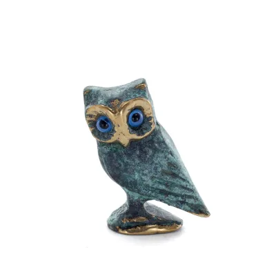 Uggla eller Glaucus: den heliga fågeln, symbol för visdom, försiktighet, sida 3,8x2,5 cm Helkroppsstaty Bronsdekoration Brons 1 