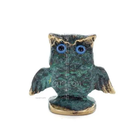 Uggla: den heliga fågeln, symbol för visdom, försiktighet, öppna vingar n2 3,7x3,7cm Helkroppsstaty Bronsdekoration Brons 1 - gr