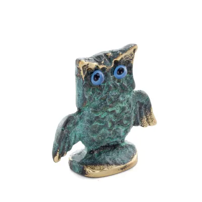 Owl: the sacred bird, symbol of wisdom, prudence, open wings n2 3.7x3.7cm Full body statue Bronze decoration Bronze 5 - grifon.s